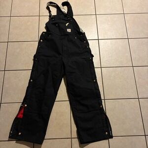 Carhartt Men's 38x30 Black Bib Overalls Workwear Utility Dungarees